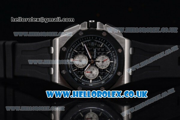 Audemars Piguet Royal Oak Offshore Chrono Miyota OS Quartz Steel Case with Black Dial Black Rubber Strap and Stick Markers (EF) - Click Image to Close